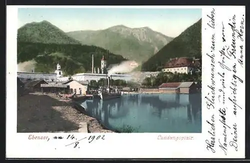 AK Ebensee, Ortsansicht mit Landungsplatz