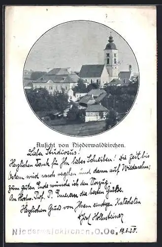 AK Niederwaldkirchen, Teilansicht mit Kirche