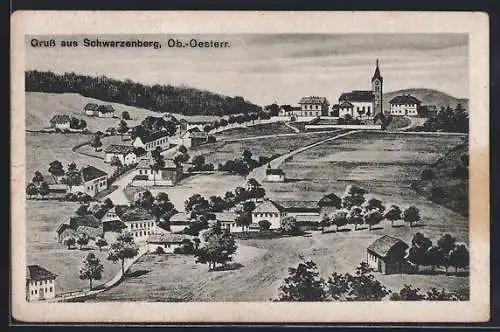 AK Schwarzenberg, Panoramablick auf die Ortschaft mit Kirche