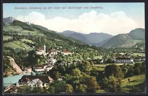 AK Grünburg an der Steyr, Steinbach, Panorama mit Hochsengst und Landsberg