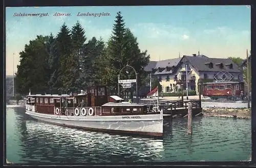 AK Attersee, Dampfer Baron Handel am Landungsplatz