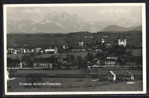 AK Puchheim /Ob.-Öst., Ortspartie mit Kloster und Traunstein