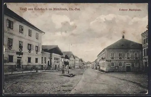 AK Rohrbach im Mühlkreis, Unterer Marktplatz mit Denkmal