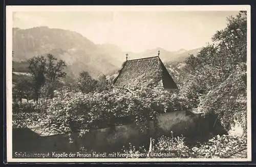 AK Gradenalm /Salzkammergut, Kapelle der Pension Haindl mit Kremsmauer