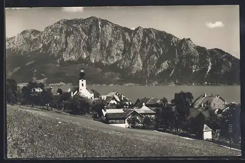 AK Unterach, Teilansicht mit Höllengebirge