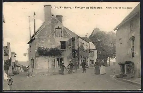 AK Savigny-en-Sancerre, Grande Rue et Rue Basse en Berry