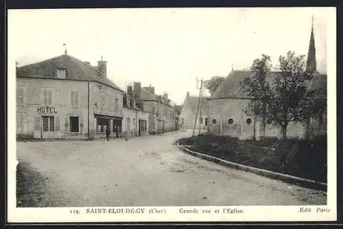 AK Saint-Éloi-de-Gy, Grande rue et l`église