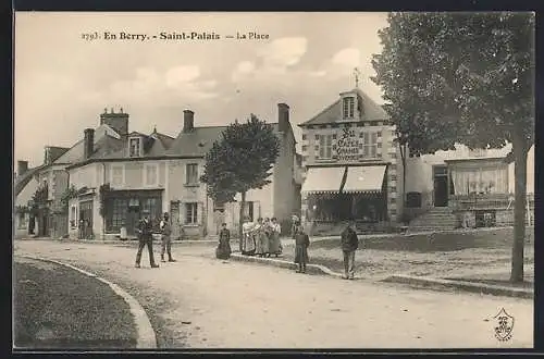 AK Saint-Palais, La Place avec habitants et commerces en Berry