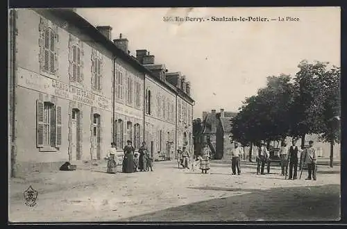 AK Saulzais-le-Potier, La Place animée avec des habitants et des bâtiments historiques