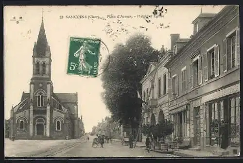 AK Sancoins, Place d`Armes et église majestueuse