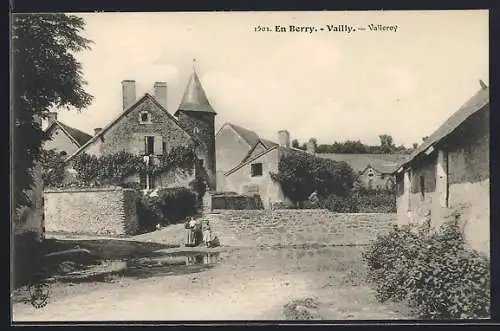 AK Vailly, Vue du village avec maisons en pierre et tour en arrière-plan