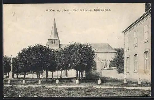 AK Vornay, Place de l`Église, École de Filles