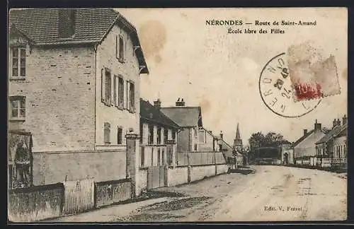 AK Nérondes, Route de Saint-Amand, École libre des Filles