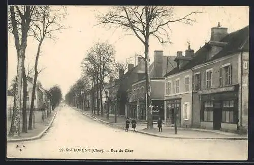 AK Saint-Florent, Rue du Cher avec arbres et bâtiments alignés