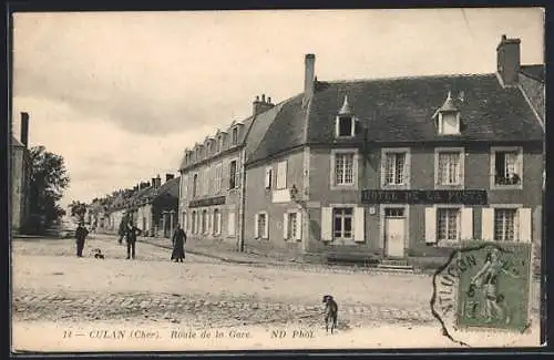 AK Culan, Route de la Gare avec Hôtel de la Poste