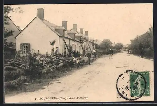 AK Bourgneuf, Route d`Allogny avec maisons alignées et habitants
