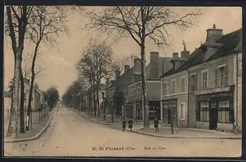 AK St Florent, Rue du Cher avec des arbres et maisons bordant la rue