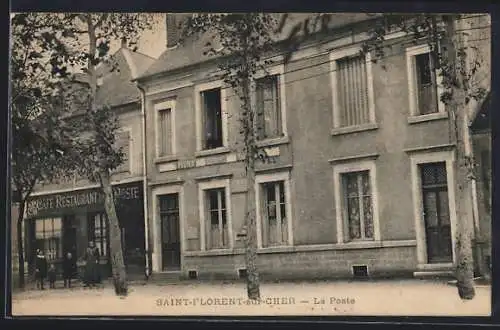 AK Saint-Florent-sur-Cher, La Poste et Café Restaurant à côté