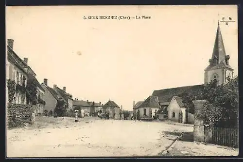 AK Sens Beaujeu, La Place avec l`église et les maisons anciennes