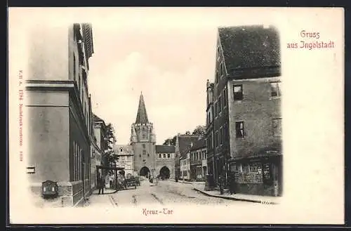 AK Ingolstadt, Strassenpartie mit Blick zum Kreuz-Tor