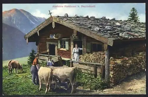 AK Bayrischzell, Partie an der Almhütte Hochkreut mit Kühen