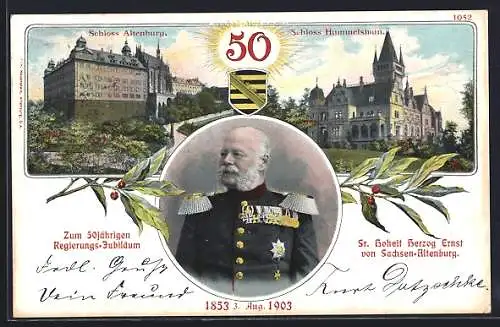 AK Altenburg / S.-A., Regierungsjubiläum Herzog Ernst v. Sachsen-Altenburg 1853-1903, Schloss Altenburg, Hummelshain