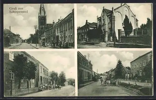 AK Scherpenseel, Strassenpartie m. Gasthaus-Kolonialwaren Ww. G. Hermanns, Strassenpartien m. Kindern, Gebäudeansicht