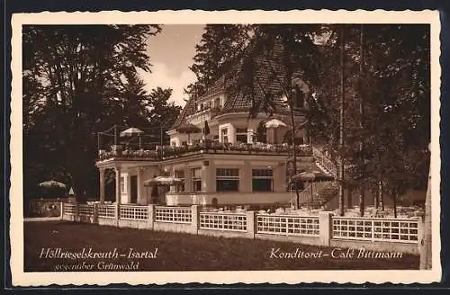 AK Höllriegelskreuth /Isartal, Konditorei-Cafe Bittmann mit Terrasse