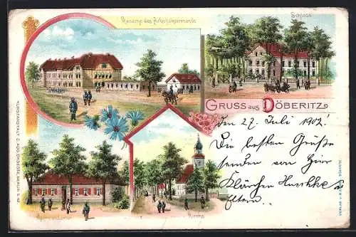 Lithographie Döberitz, Schloss, Kaserne des Arbeitskommando