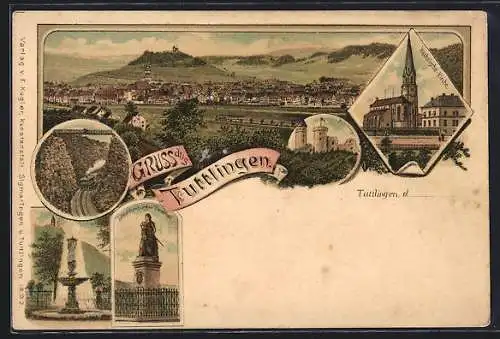 Lithographie Tuttlingen, Schneckenburger Denkmal, Katholische Kirche, Hohnberg