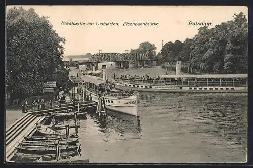 AK Potsdam, Havelpartie am Lustgarten mit Eisenbahnbrücke