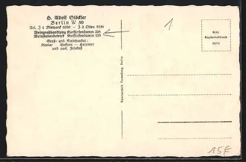 AK Berlin-Charlottenburg, Restaurant und Weingrosshandlung Stöckler, Kurfürstendamm 228-229