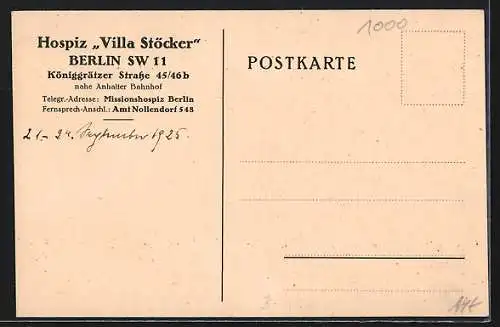 AK Berlin-Kreuzberg, Hospiz Villa Stöcker, Königgrätzer Strasse 45 /46b