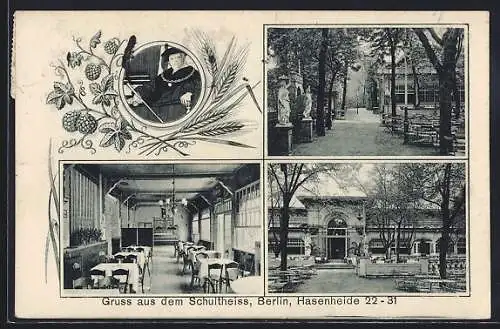 AK Berlin-Kreuzberg, Etablissement Zum Schultheiss, Hasenheide 22-31, Innenansicht, Garten