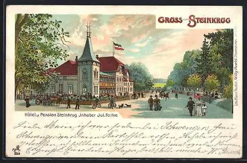 Lithographie Bennigsen, Hotel und Pension Steinkrug Jul. Falke