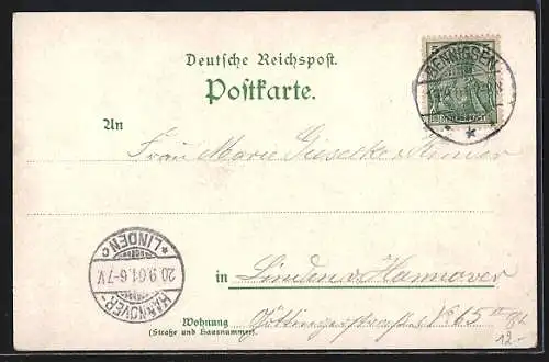 Lithographie Bennigsen, Hotel und Pension Steinkrug Jul. Falke
