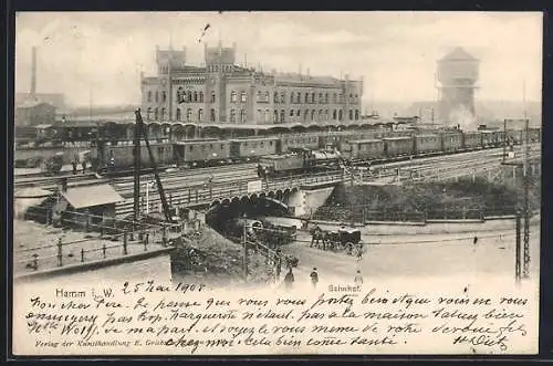 AK Hamm i. W., Bahnhof mit Strassenpartie