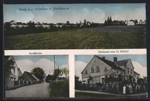 AK Goltzscha b. Priestewitz, Bäckerei von O. Hänsel, Dorfstrasse, Ortspartie