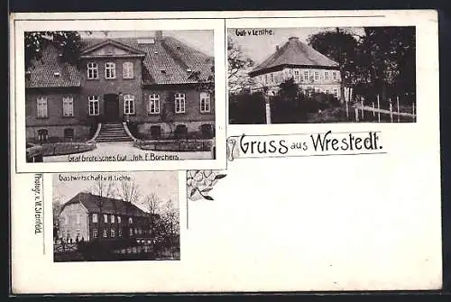 AK Wrestedt, Graf Grote'sches Gut, Gasthaus H. Lichte, Gut v. Lenthe