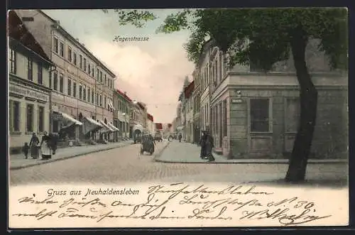 AK Neuhaldensleben, Hagenstrasse mit Gasthaus