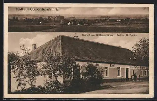 AK Obersteinbach / Döbeln, Gasthof zum Goldenen Löwen v. H. Preusser