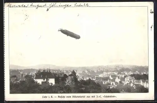 AK Lahr i. B., Ansicht vom Villenviertel aus mit Zeppelin Schwaben