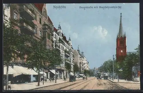 AK Berlin-Neukölln, Bergstrasse mit Magdalenenkirche