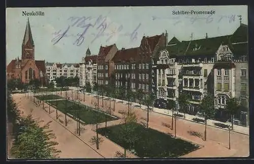 AK Berlin-Neukölln, Blick auf die Schiller-Promenade