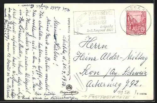 AK Strehla / Elbe, Festpostkarte zur Jahrtausend-Feier 1956, Rathaus, Dampfer passiert die Fähranleger