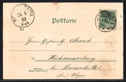 Lithographie Detmold, Hermanns-Denkmal, Fürstliches Palais, Externsteine