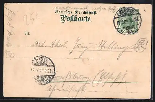 Lithographie Leipzig-Connewitz, Gasthof Eiskellerpark, Inh. A. Rosenkranz, Gartenpartie und Konzertsaal