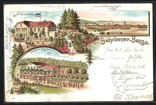 Lithographie Gehrden / Hannover, Gasthof Deutsches Haus, Gehrdener Berg-Restaurant