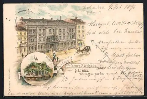 Lithographie Berlin, Taubenstrasse 7, Gasthaus Zur Hütte Pilsener Bierhaus, Inh.: H. Wendt