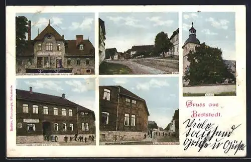 AK Berlstedt, Gasthof zur Weintraube mit Strasse, Dampf-Molkerei, Strassenpartie Plan